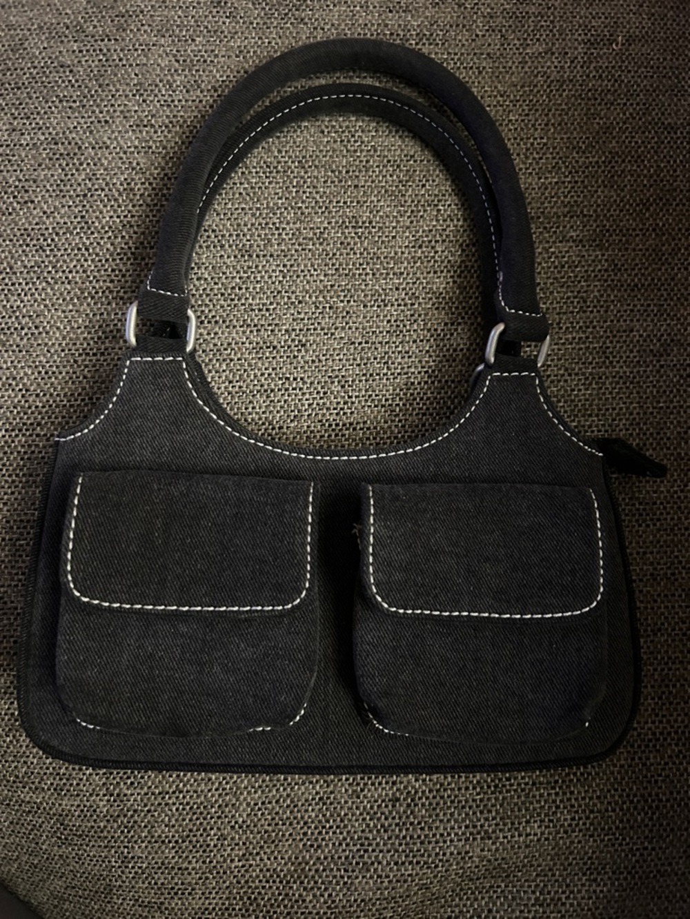 Brandy Melville Black/Dark gray Denim Purse with white stitching like new